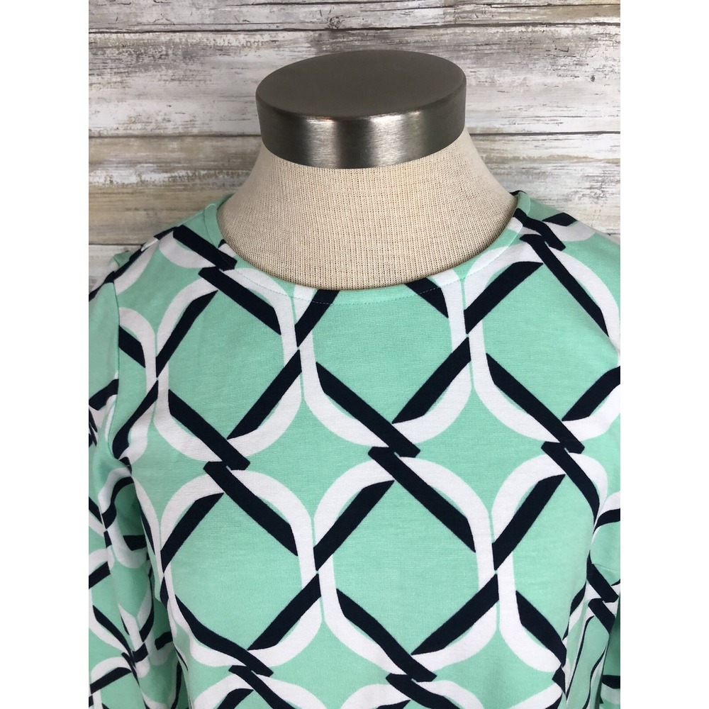 Crown & Ivy Top Geometric Print Knit Shirt Size XS Mint Green Navy - Picture 2 of 8